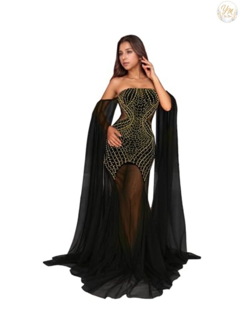 Rhinestone Sequin Bodycon Long Sleeve Formal Party Dress
